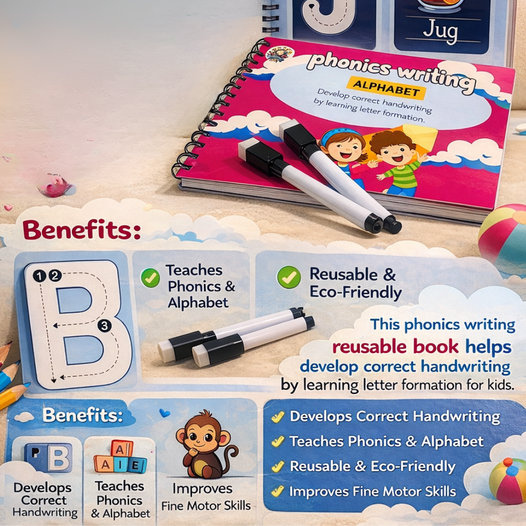 Phonics Write & Wipe Book| 100% Reusable Learning for Growing Minds